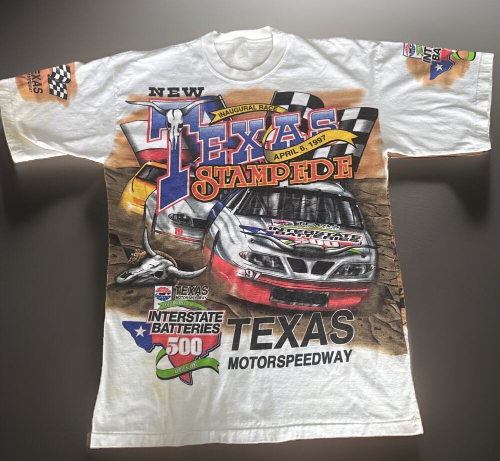 Vintage Texas Motor Speedway NASCAR All Over Print Shirt Size Large Tultex 1997